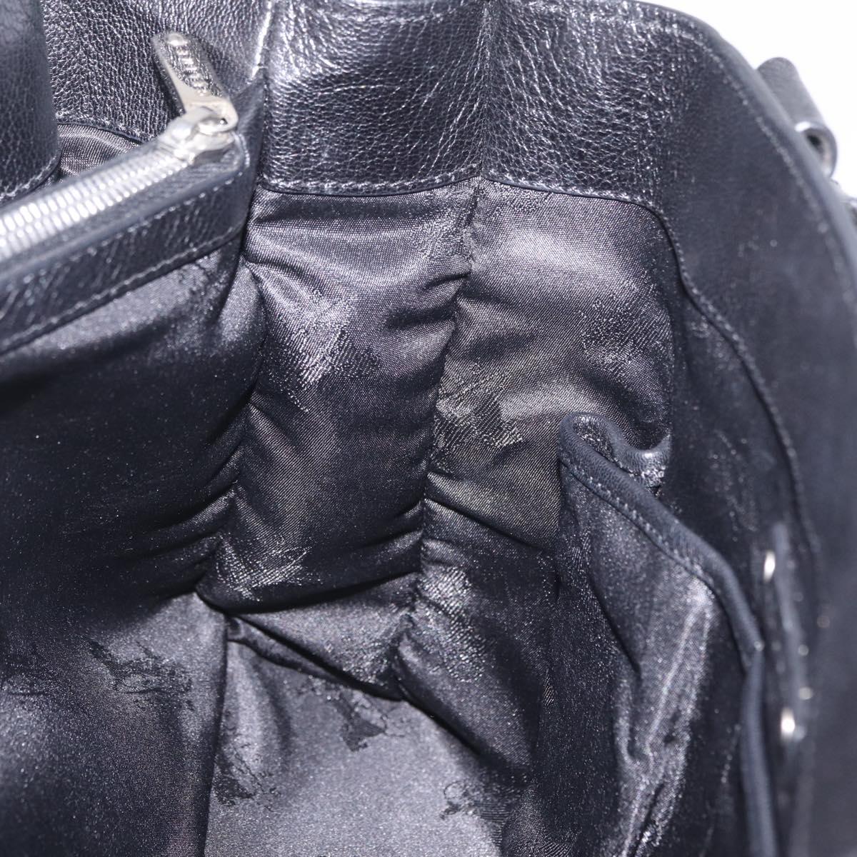 CELINE Hand Bag Leather Black Silver Auth 210485V