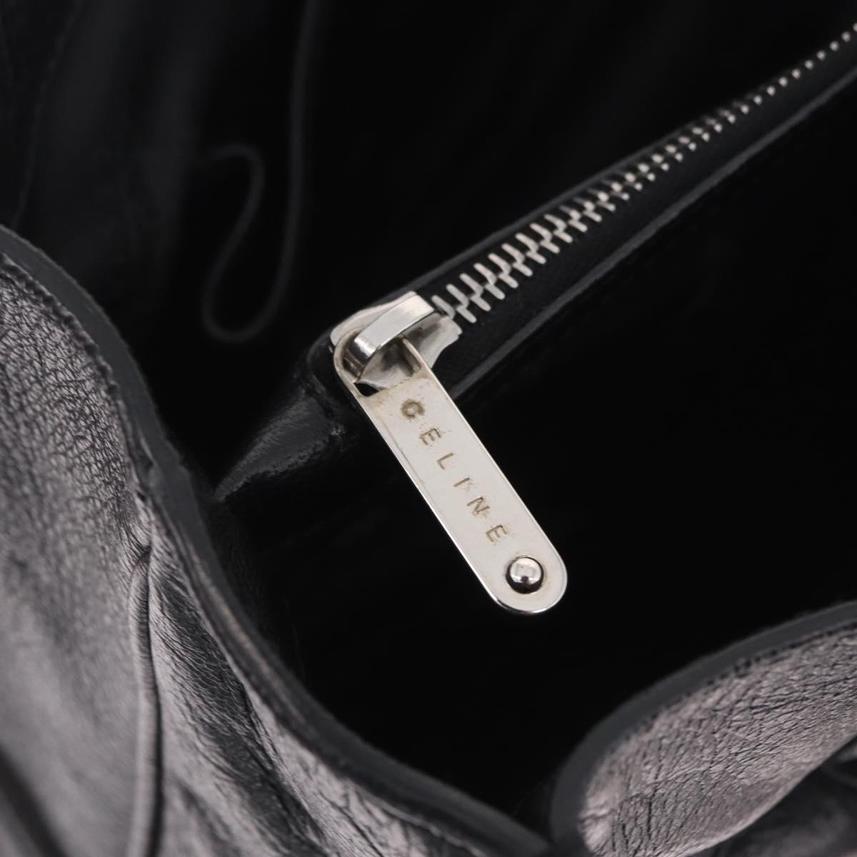 CELINE Hand Bag Leather Black Silver Auth 210485V