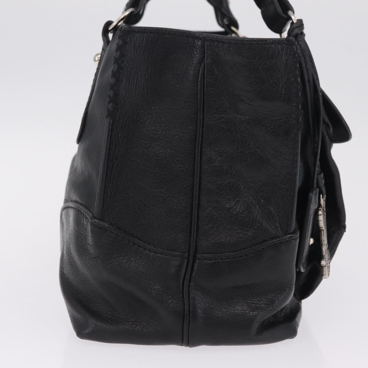 CELINE Hand Bag Leather Black Silver Auth 210485V