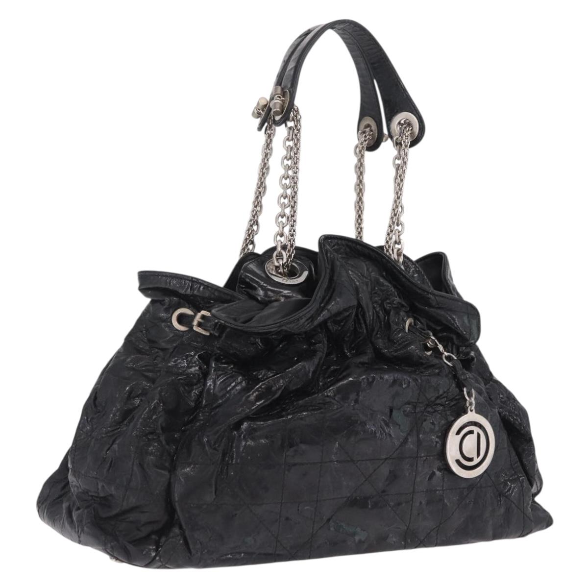 Christian Dior Canage Shoulder Bag Patent Leather Black Silver Auth 210486