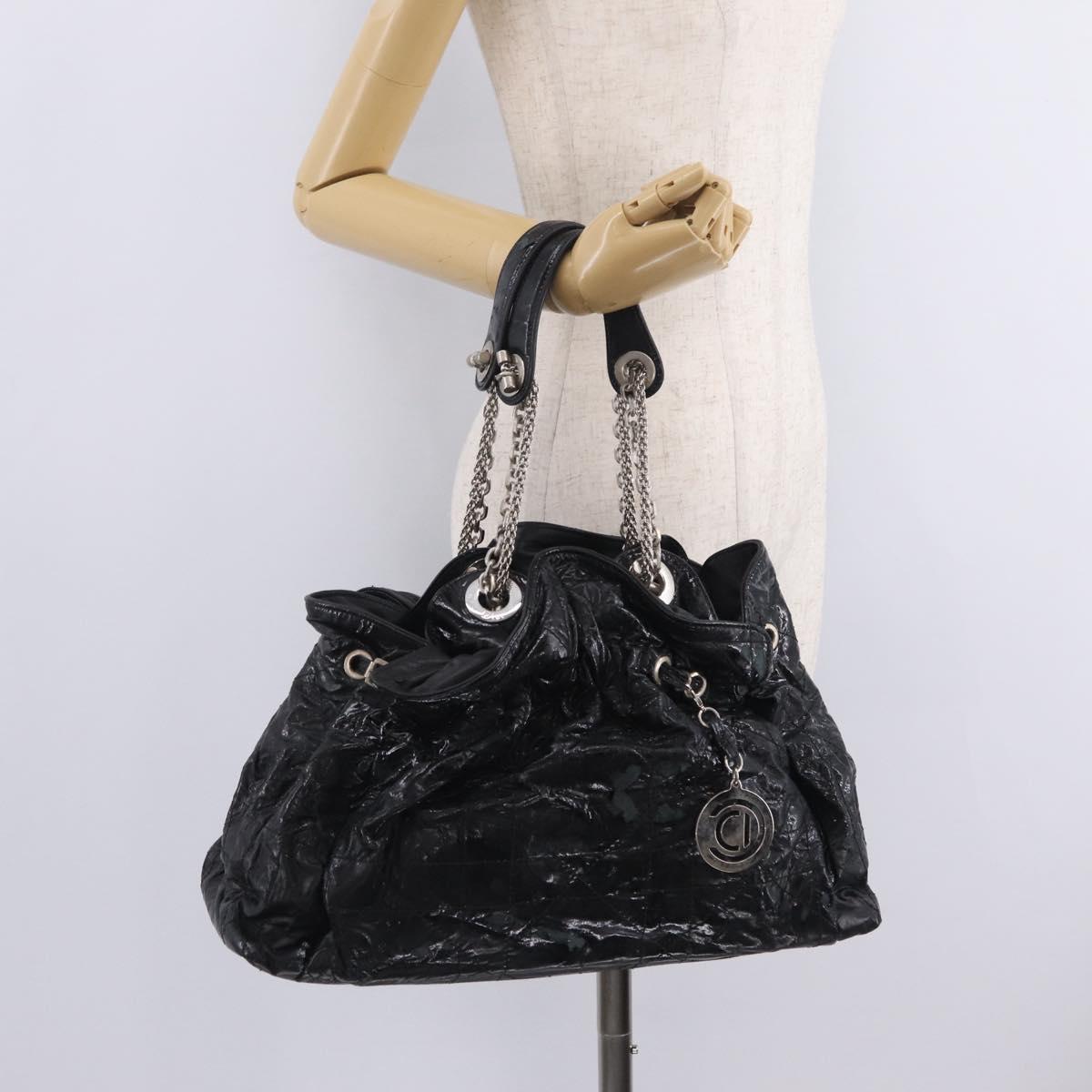 Christian Dior Canage Shoulder Bag Patent Leather Black Silver Auth 210486