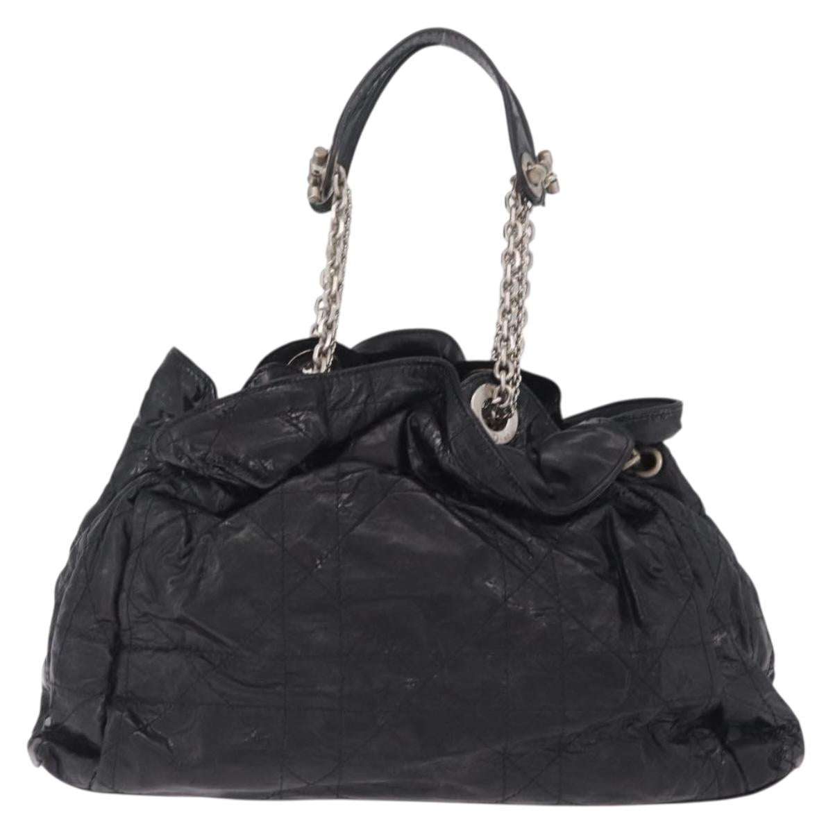 Christian Dior Canage Shoulder Bag Patent Leather Black Silver Auth 210486