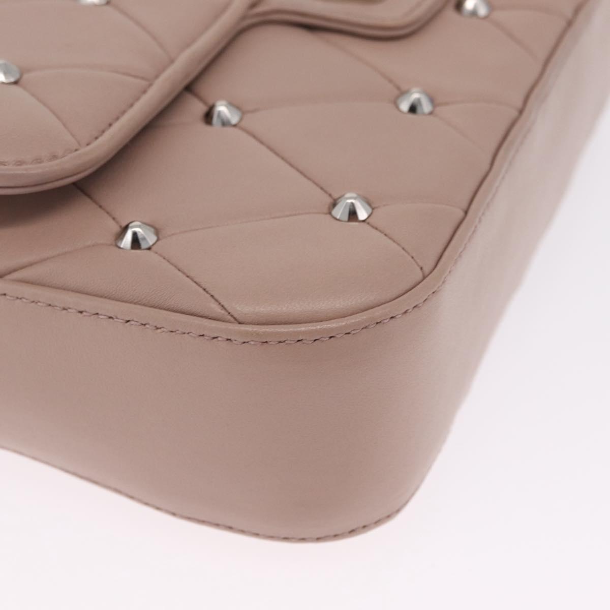 Miu Miu Studs Chain Shoulder Bag Leather Pink Silver Auth 210487V