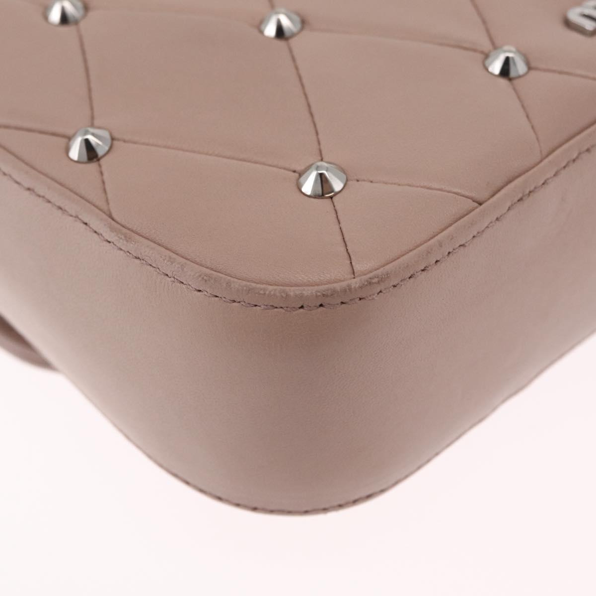 Miu Miu Studs Chain Shoulder Bag Leather Pink Silver Auth 210487V