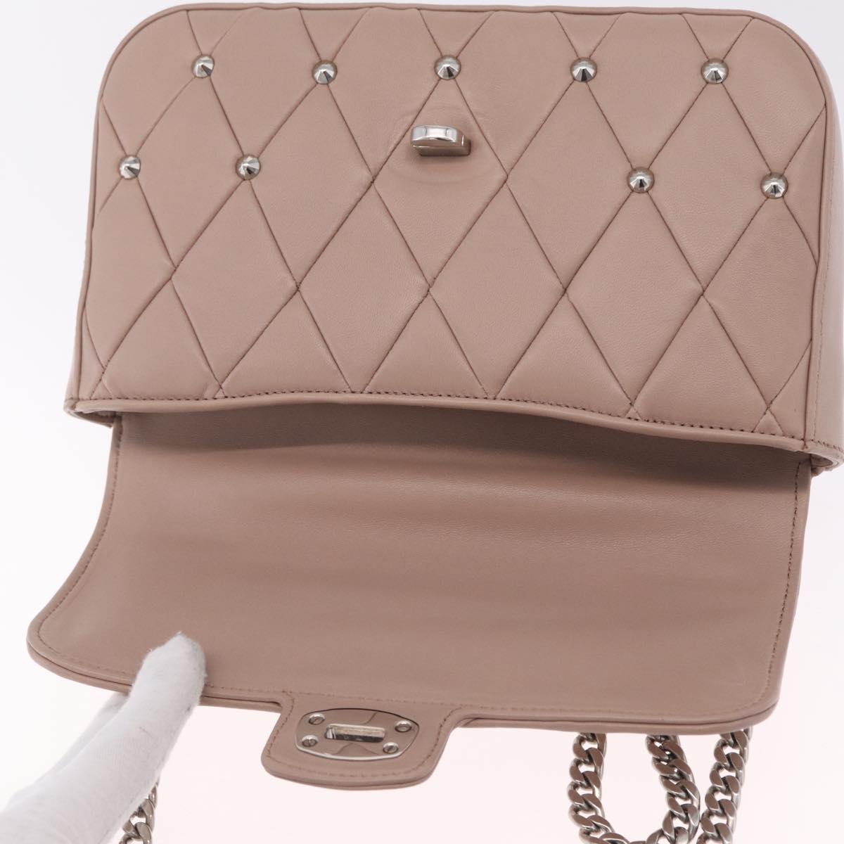 Miu Miu Studs Chain Shoulder Bag Leather Pink Silver Auth 210487V