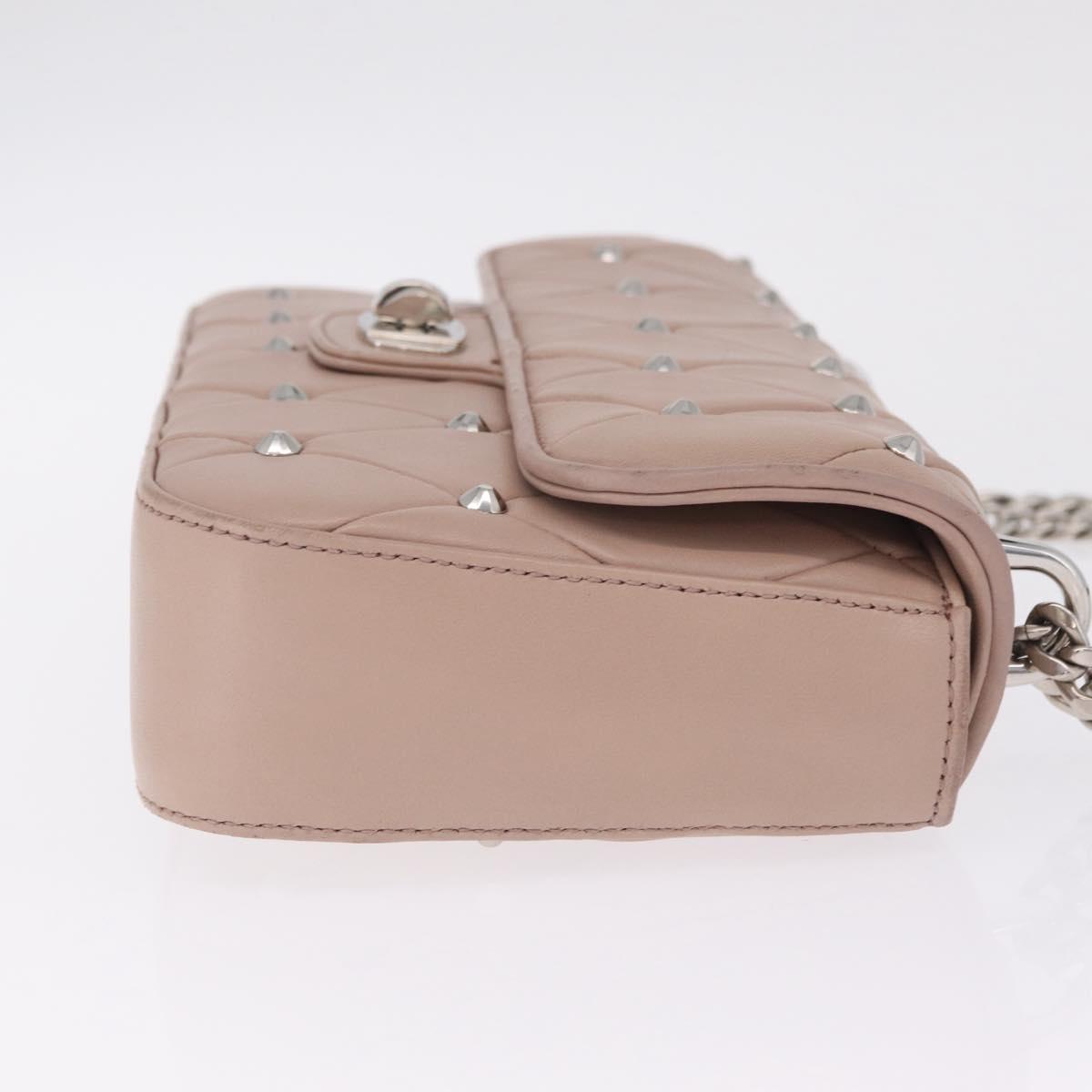 Miu Miu Studs Chain Shoulder Bag Leather Pink Silver Auth 210487V