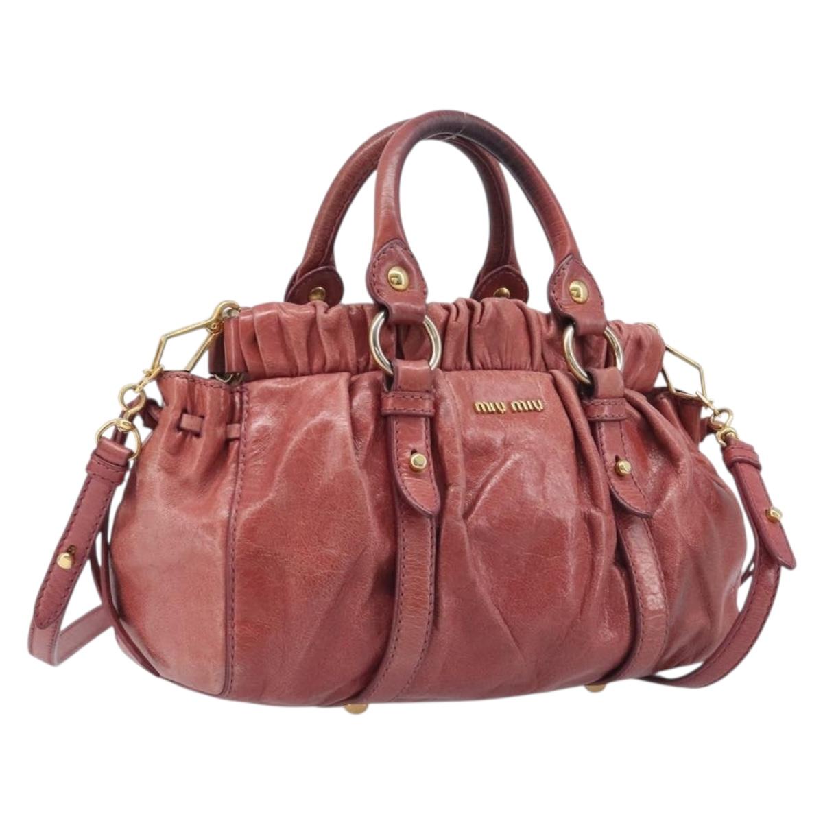 Miu Miu Hand Bag Vittero Dino Leather 2way Pink Gold Auth 210488V