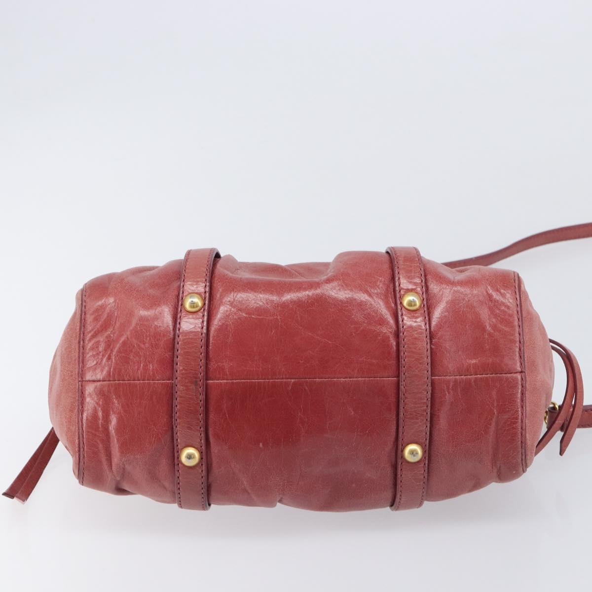 Miu Miu Hand Bag Vittero Dino Leather 2way Pink Gold Auth 210488V