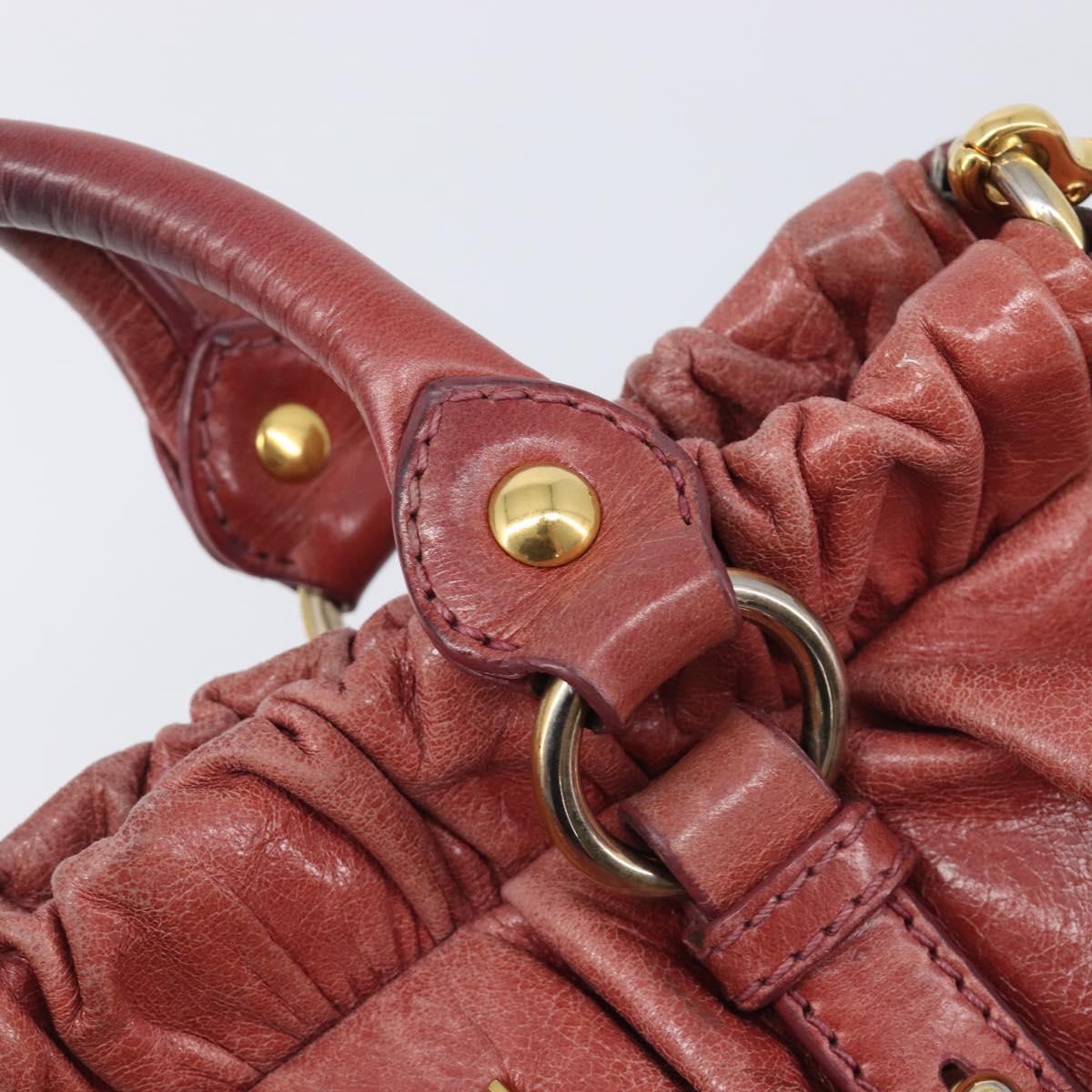 Miu Miu Hand Bag Vittero Dino Leather 2way Pink Gold Auth 210488V