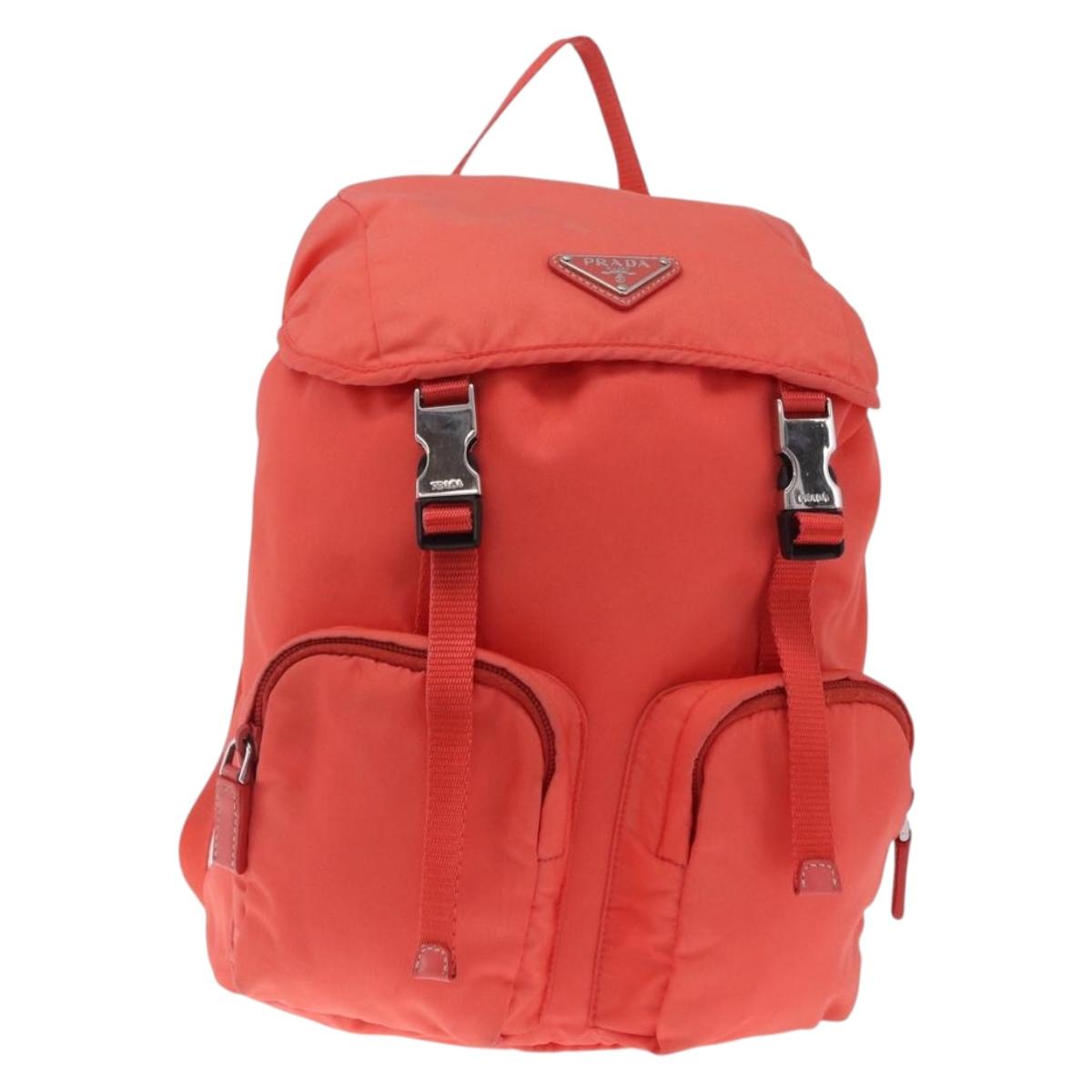 PRADA Backpack Nylon Orange Silver Auth 210493A