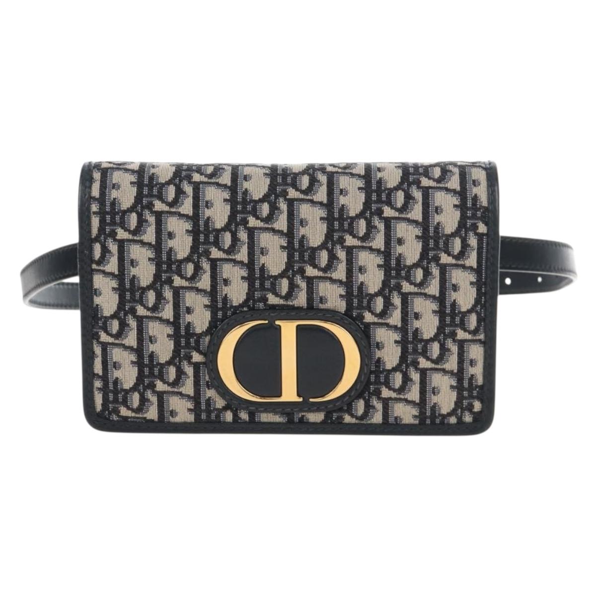 Christian Dior Oblique Montaigne Trotter Canvas Chain Bag 2way Navy Auth 210494V