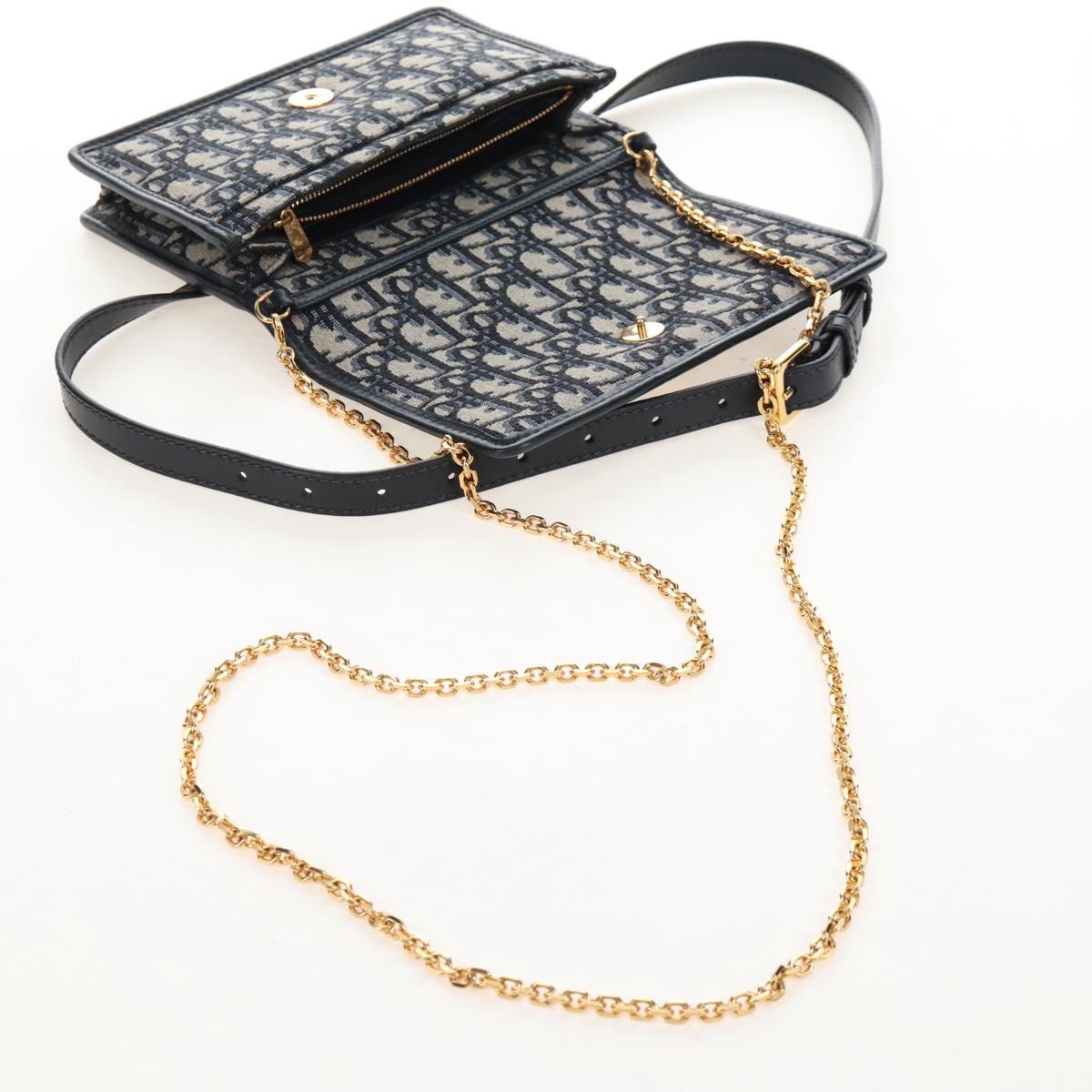 Christian Dior Oblique Montaigne Trotter Canvas Chain Bag 2way Navy Auth 210494V