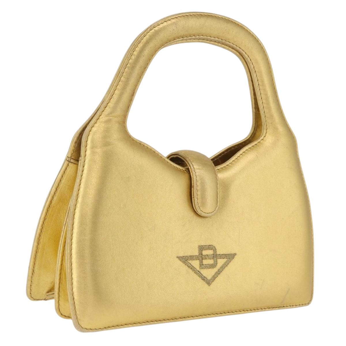 Bottega Veneta Hand Bag Leather Gold Auth 210495A
