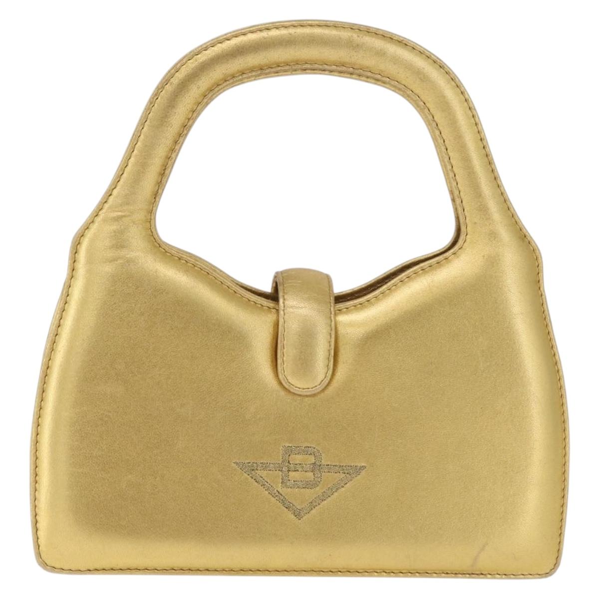 Bottega Veneta Hand Bag Leather Gold Auth 210495A