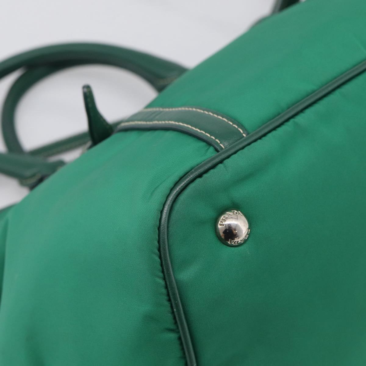 PRADA Hand Bag Nylon 2way Green Silver Auth 210496M