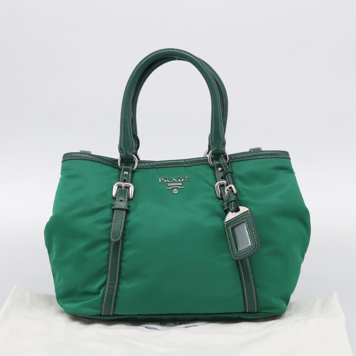 PRADA Hand Bag Nylon 2way Green Silver Auth 210496M