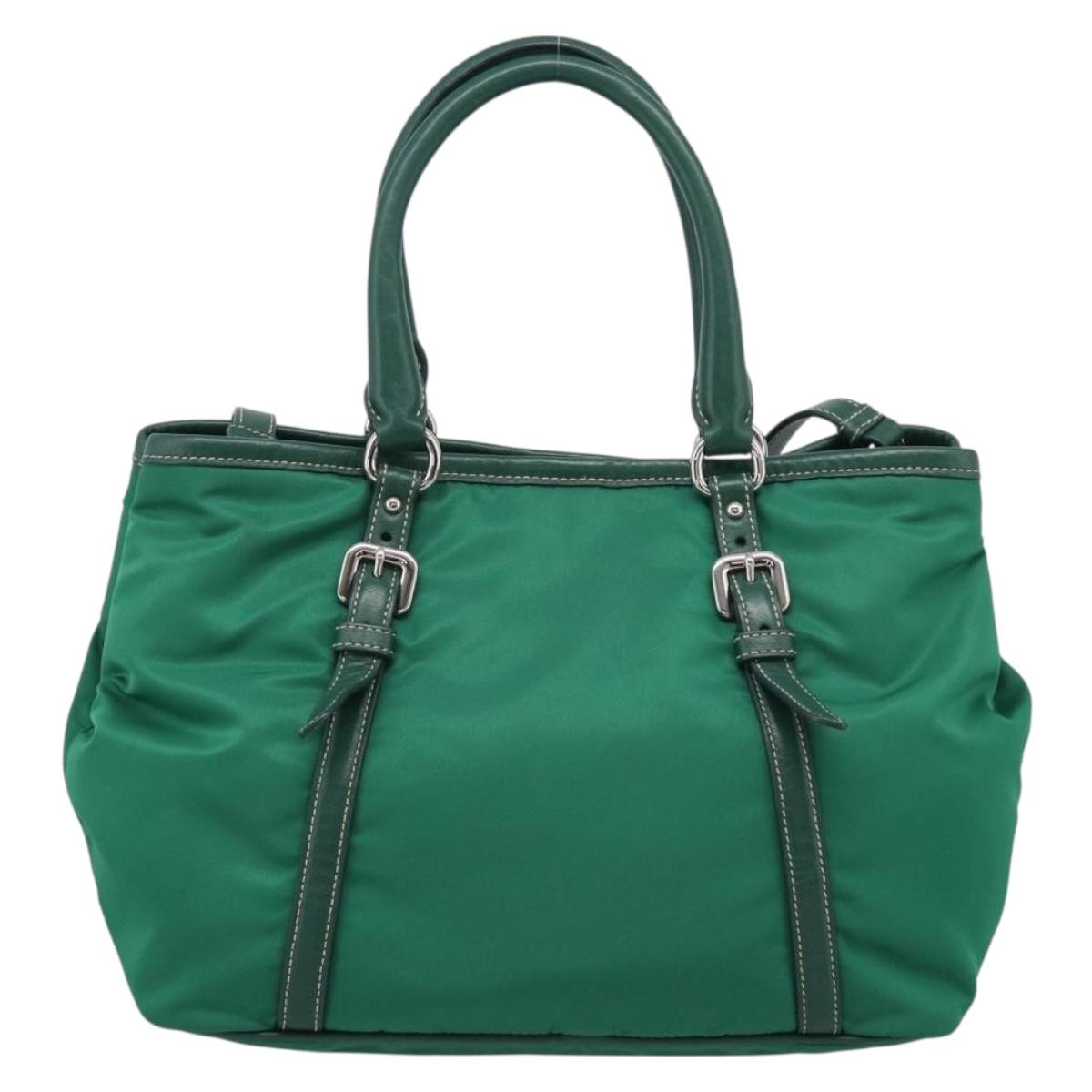 PRADA Hand Bag Nylon 2way Green Silver Auth 210496M