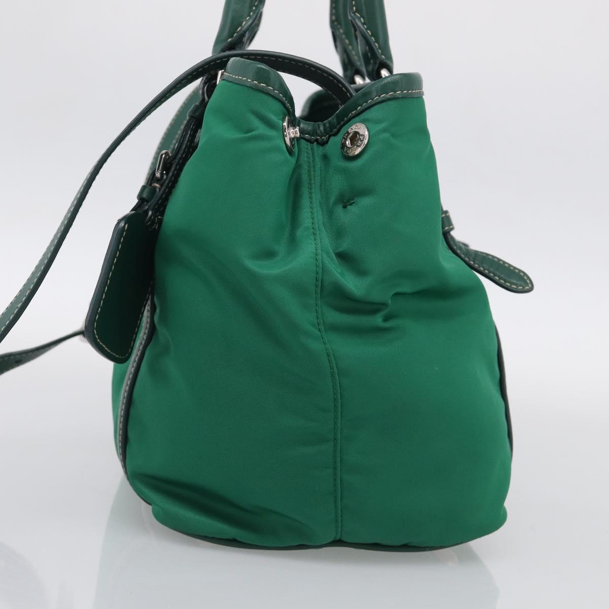 PRADA Hand Bag Nylon 2way Green Silver Auth 210496M