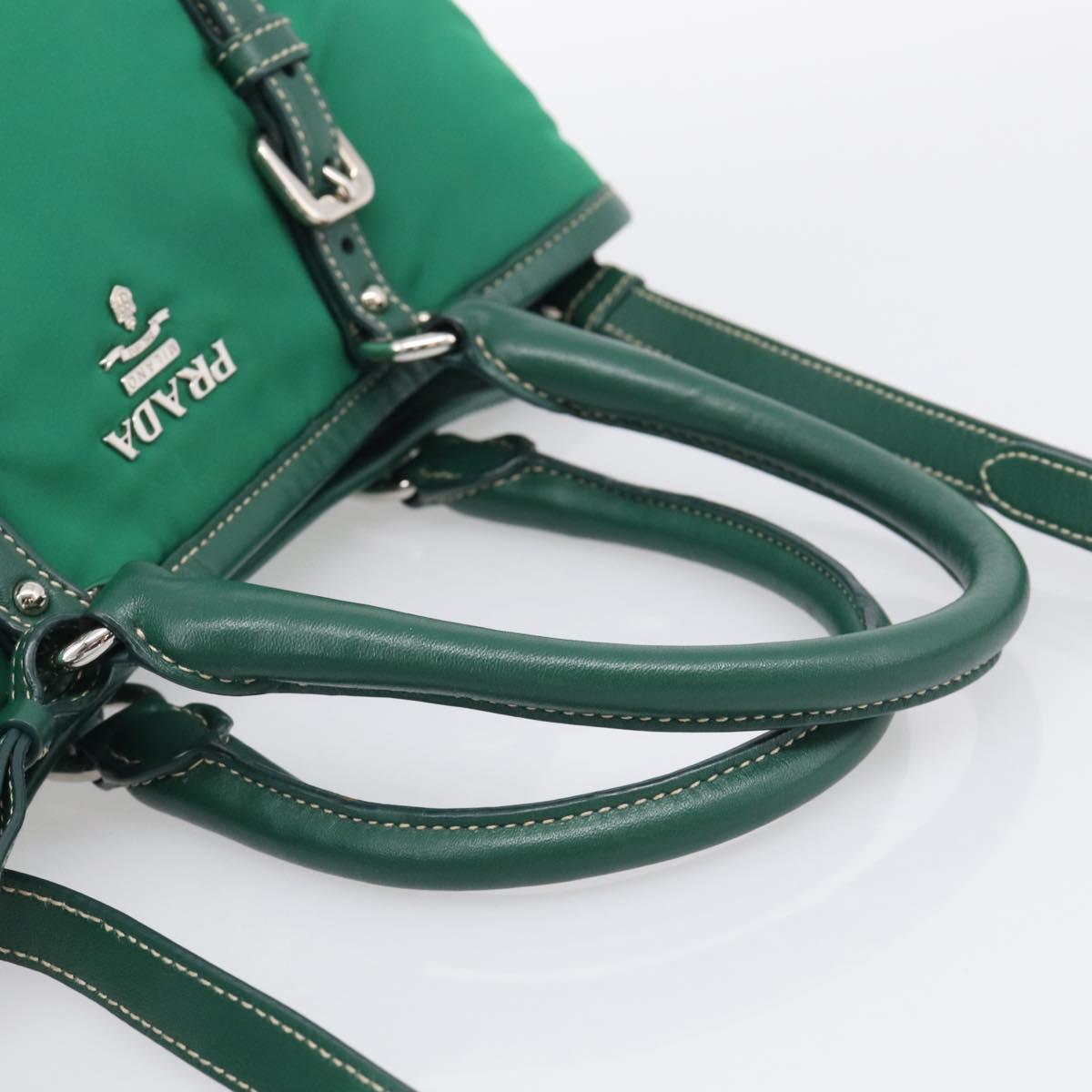 PRADA Hand Bag Nylon 2way Green Silver Auth 210496M