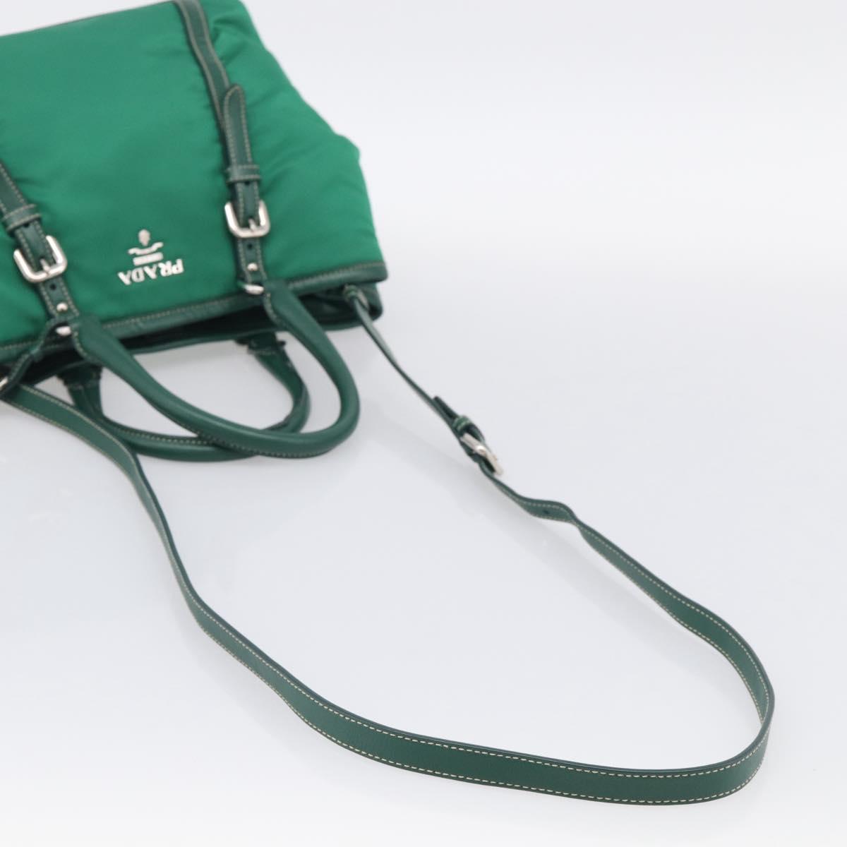 PRADA Hand Bag Nylon 2way Green Silver Auth 210496M