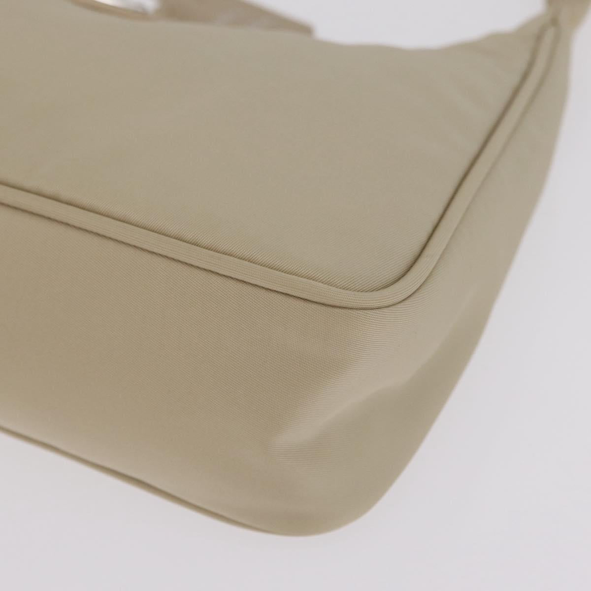 PRADA Hand Bag Nylon Beige Silver Auth 210498V