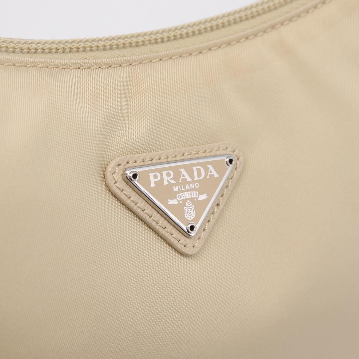 PRADA Hand Bag Nylon Beige Silver Auth 210498V