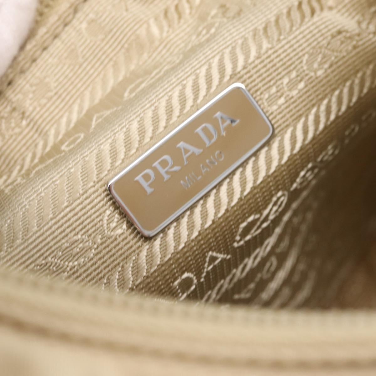 PRADA Hand Bag Nylon Beige Silver Auth 210498V