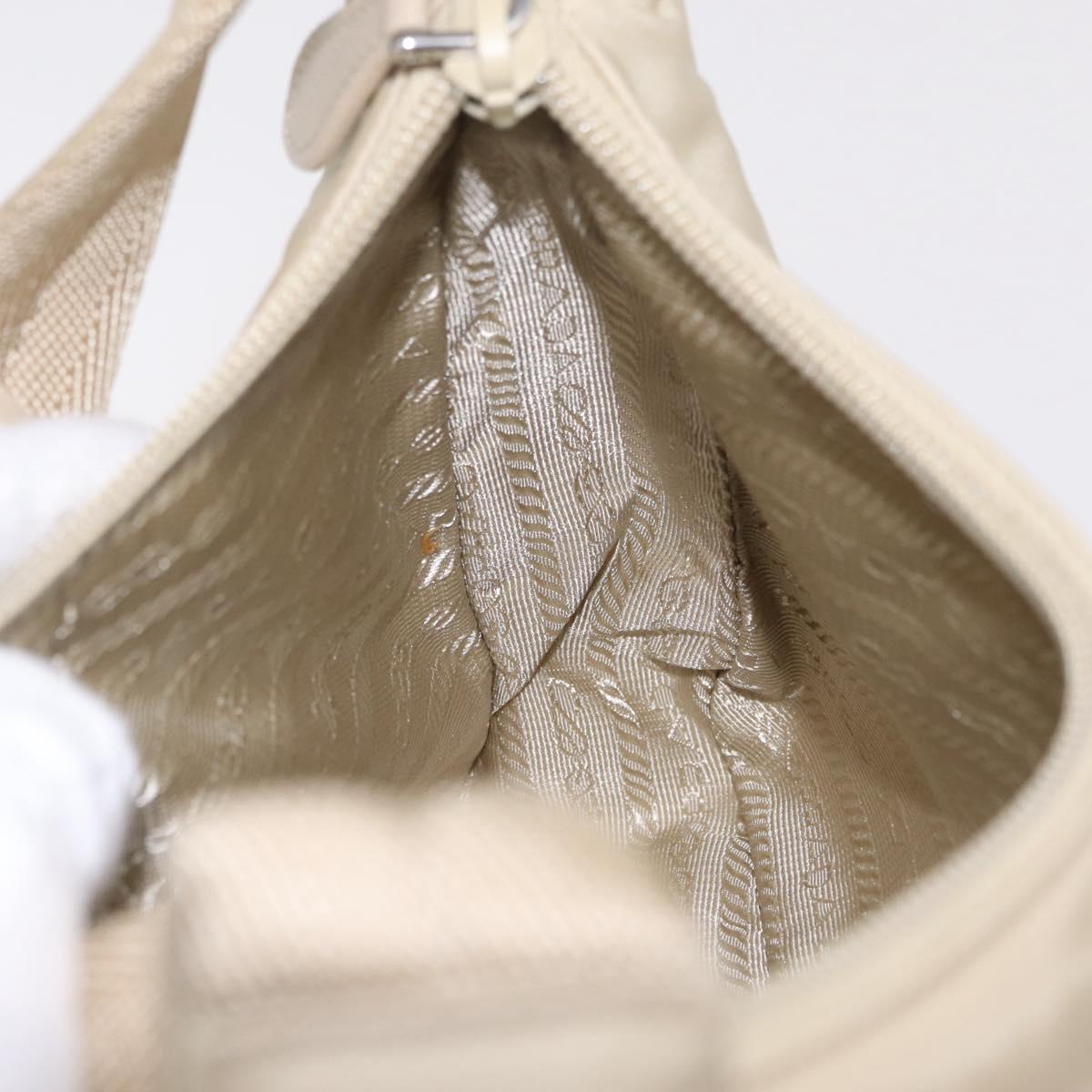 PRADA Hand Bag Nylon Beige Silver Auth 210498V