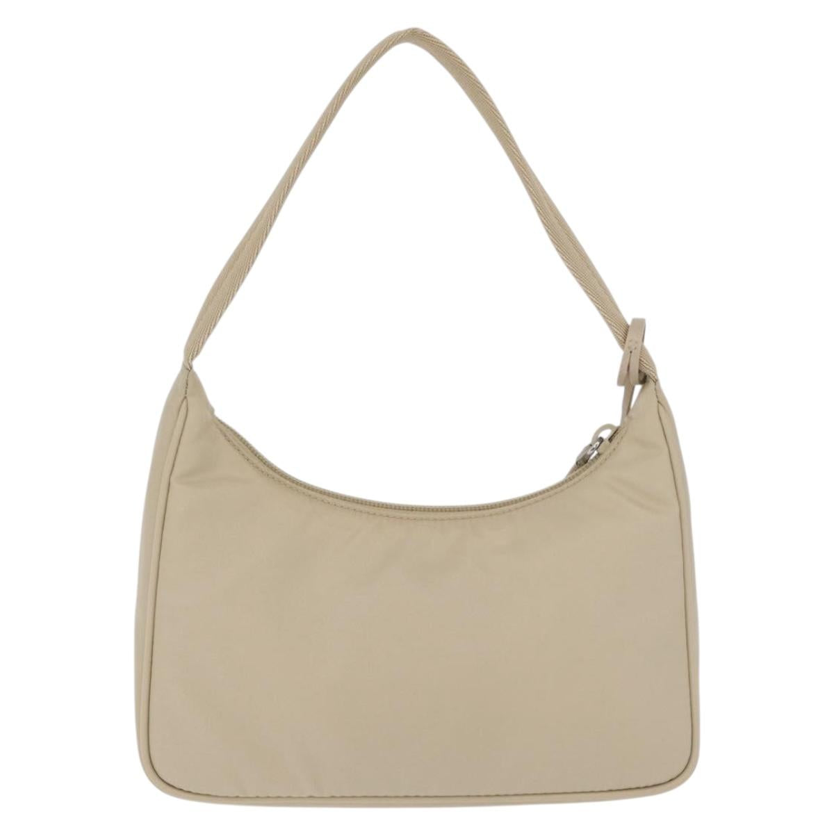 PRADA Hand Bag Nylon Beige Silver Auth 210498V