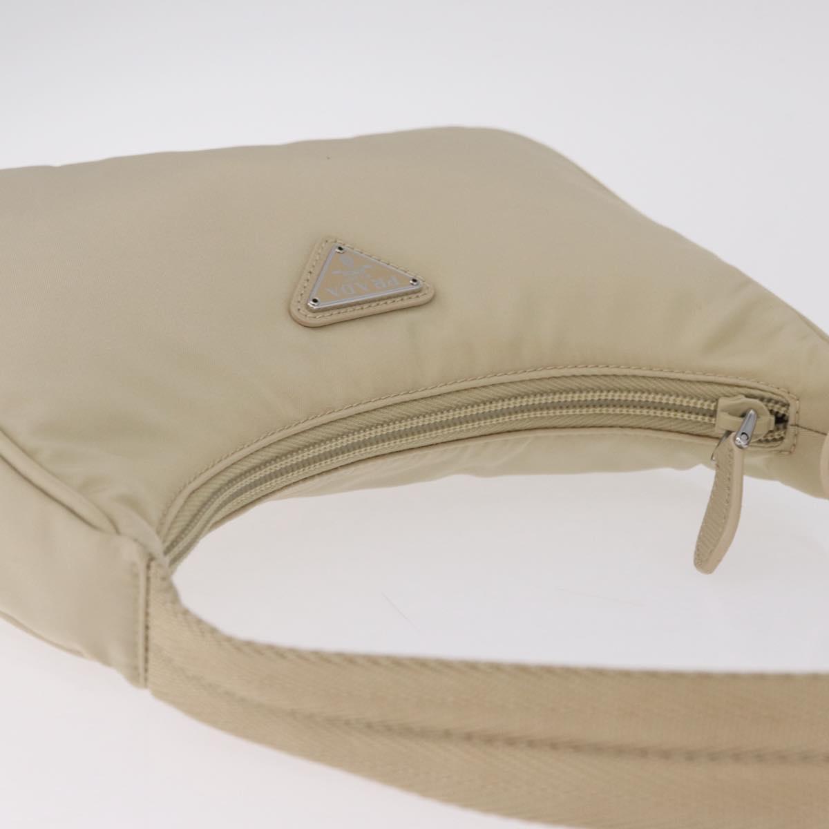 PRADA Hand Bag Nylon Beige Silver Auth 210498V