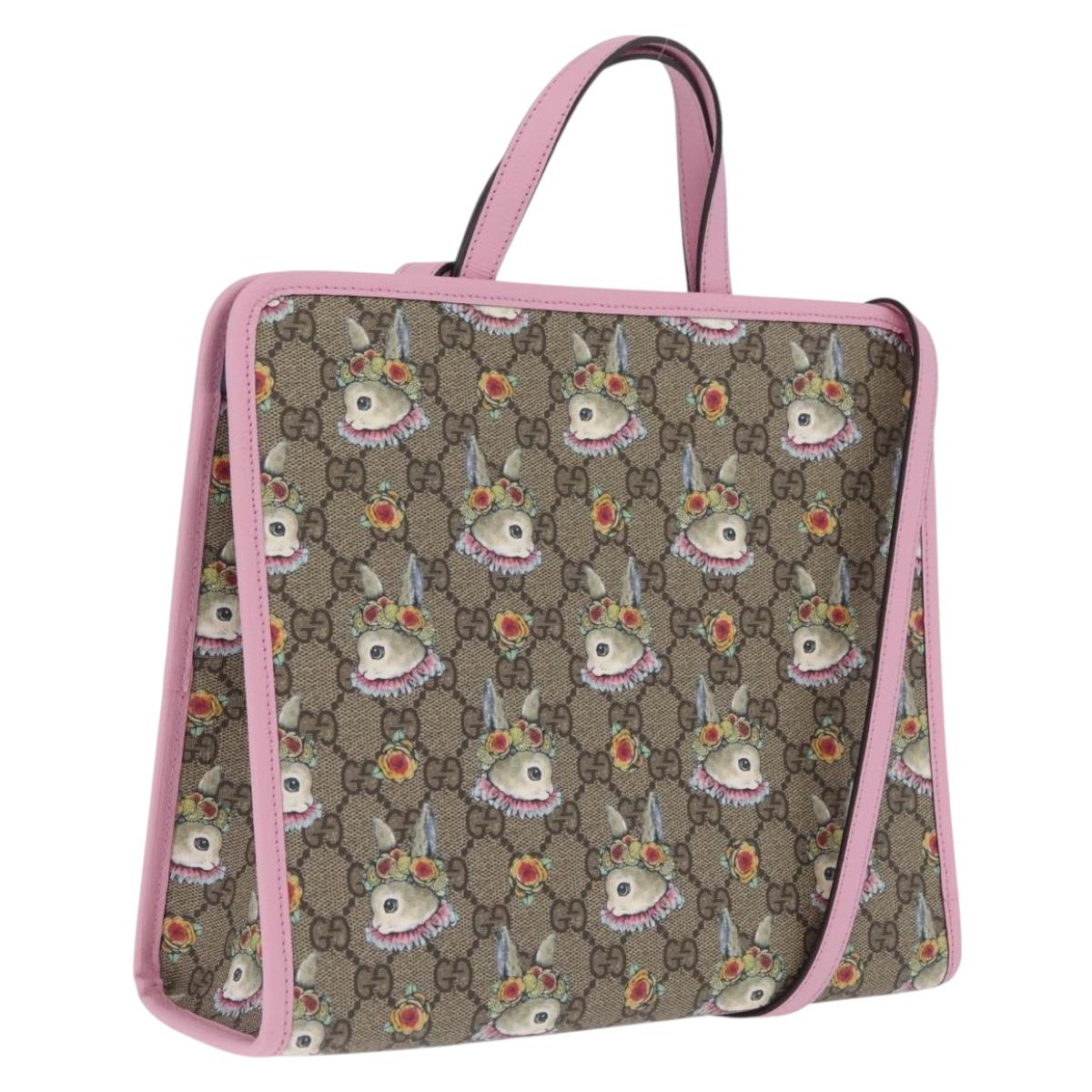 GUCCI x Higuchi Yuuko GG Supreme Bag PVC 2way Beige Silver 630542 Auth 210501M