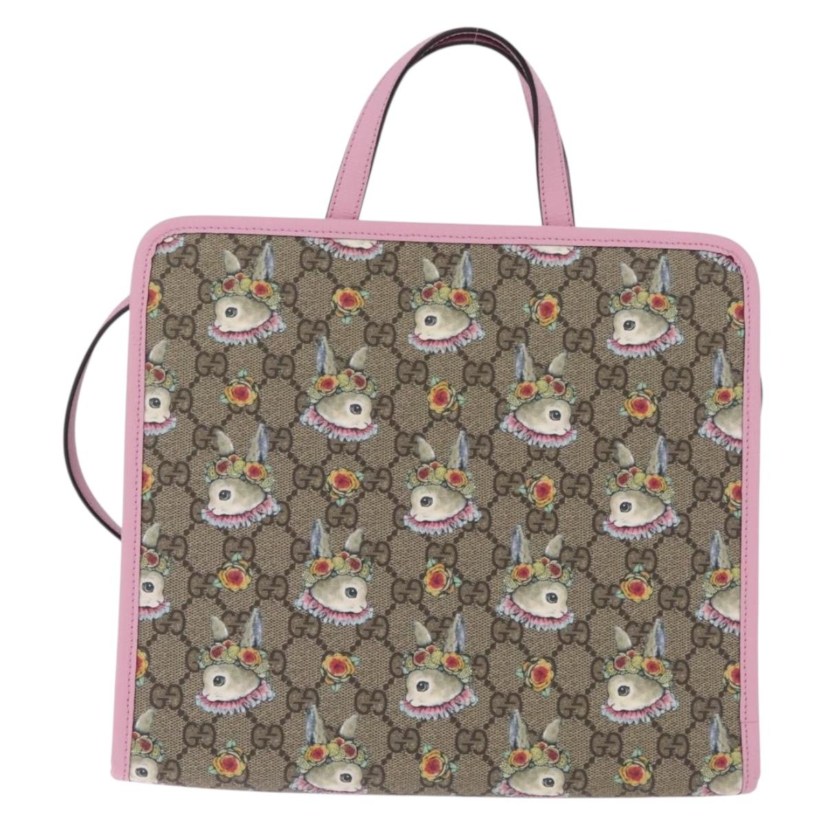 GUCCI x Higuchi Yuuko GG Supreme Bag PVC 2way Beige Silver 630542 Auth 210501M