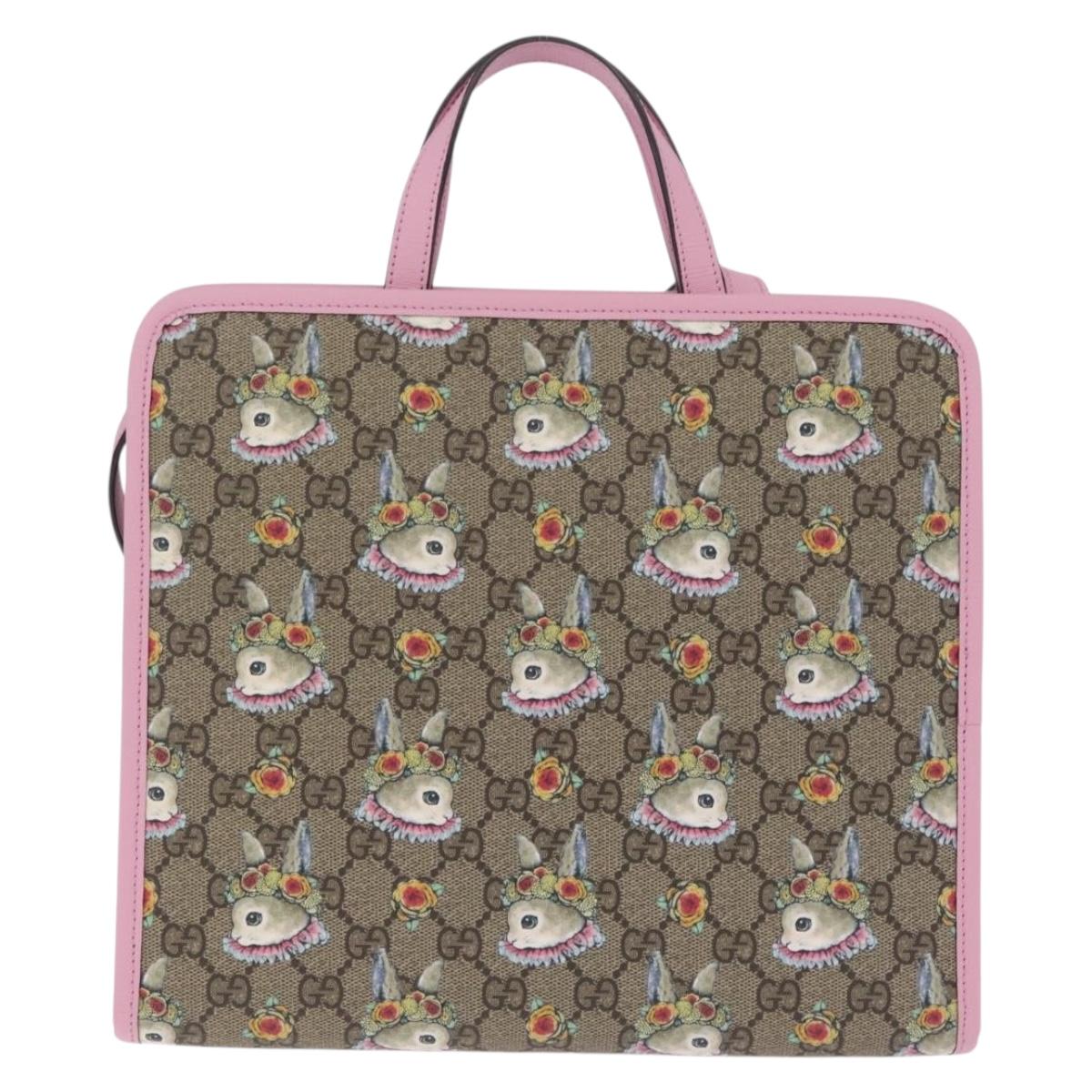 GUCCI x Higuchi Yuuko GG Supreme Bag PVC 2way Beige Silver 630542 Auth 210501M