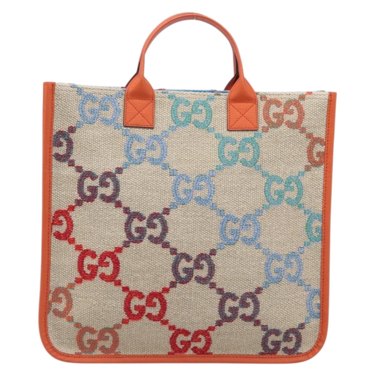 GUCCI GG Canvas Tote Bag Multicolor Orange 550763 Auth 210502V
