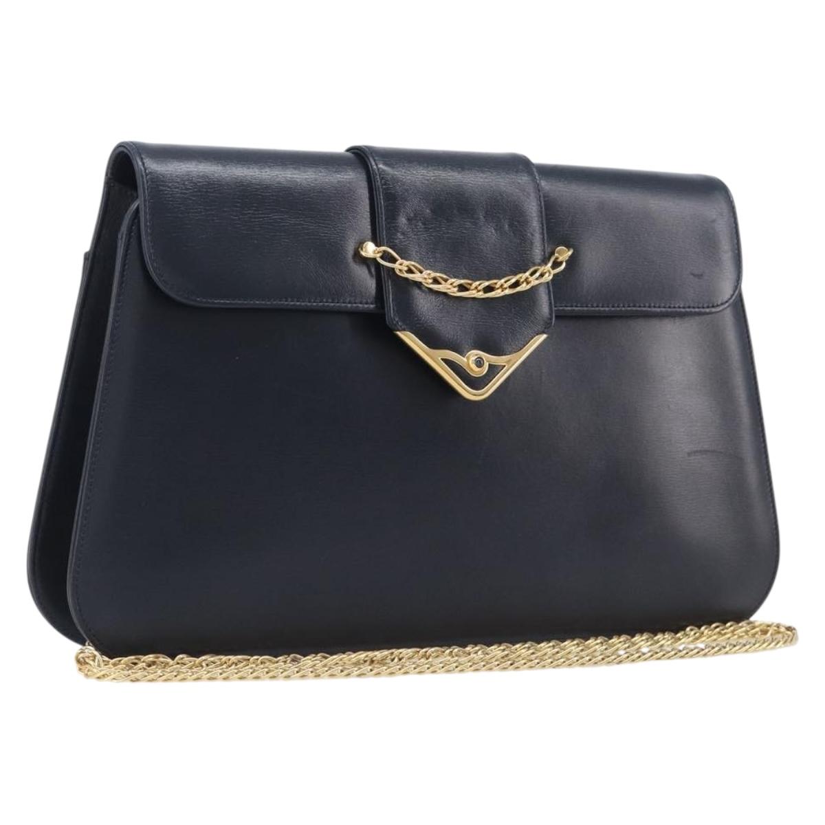 Cartier Chain Shoulder Bag Leather Black Gold Auth 210503A
