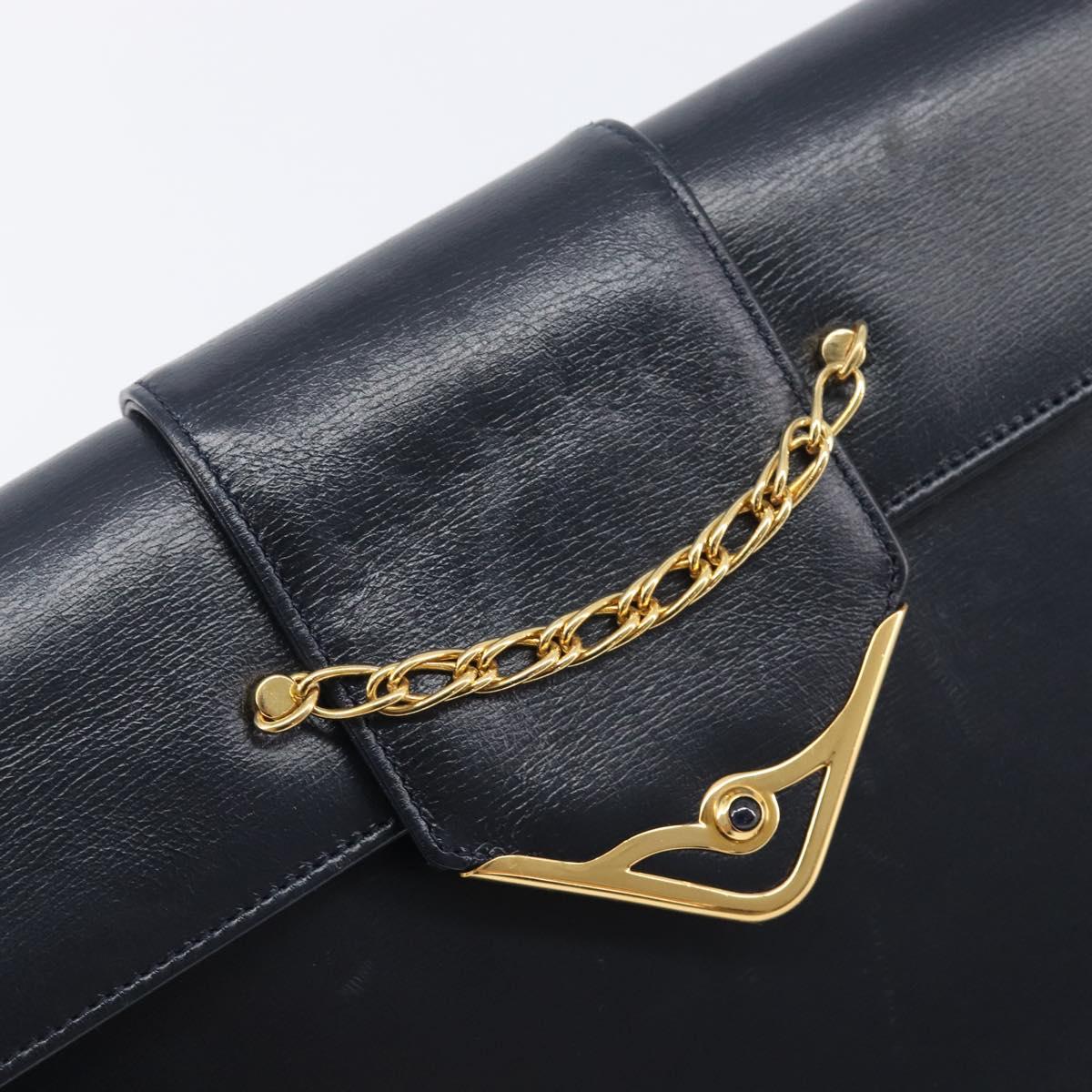 Cartier Chain Shoulder Bag Leather Black Gold Auth 210503A