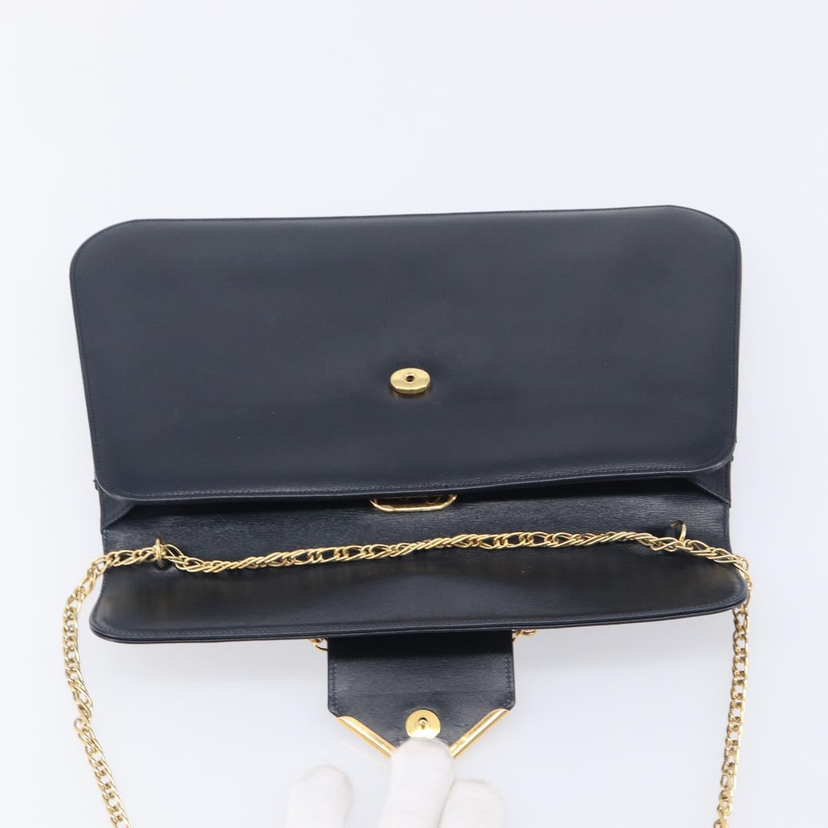 Cartier Chain Shoulder Bag Leather Black Gold Auth 210503A