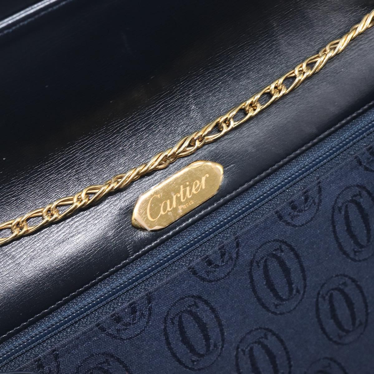 Cartier Chain Shoulder Bag Leather Black Gold Auth 210503A