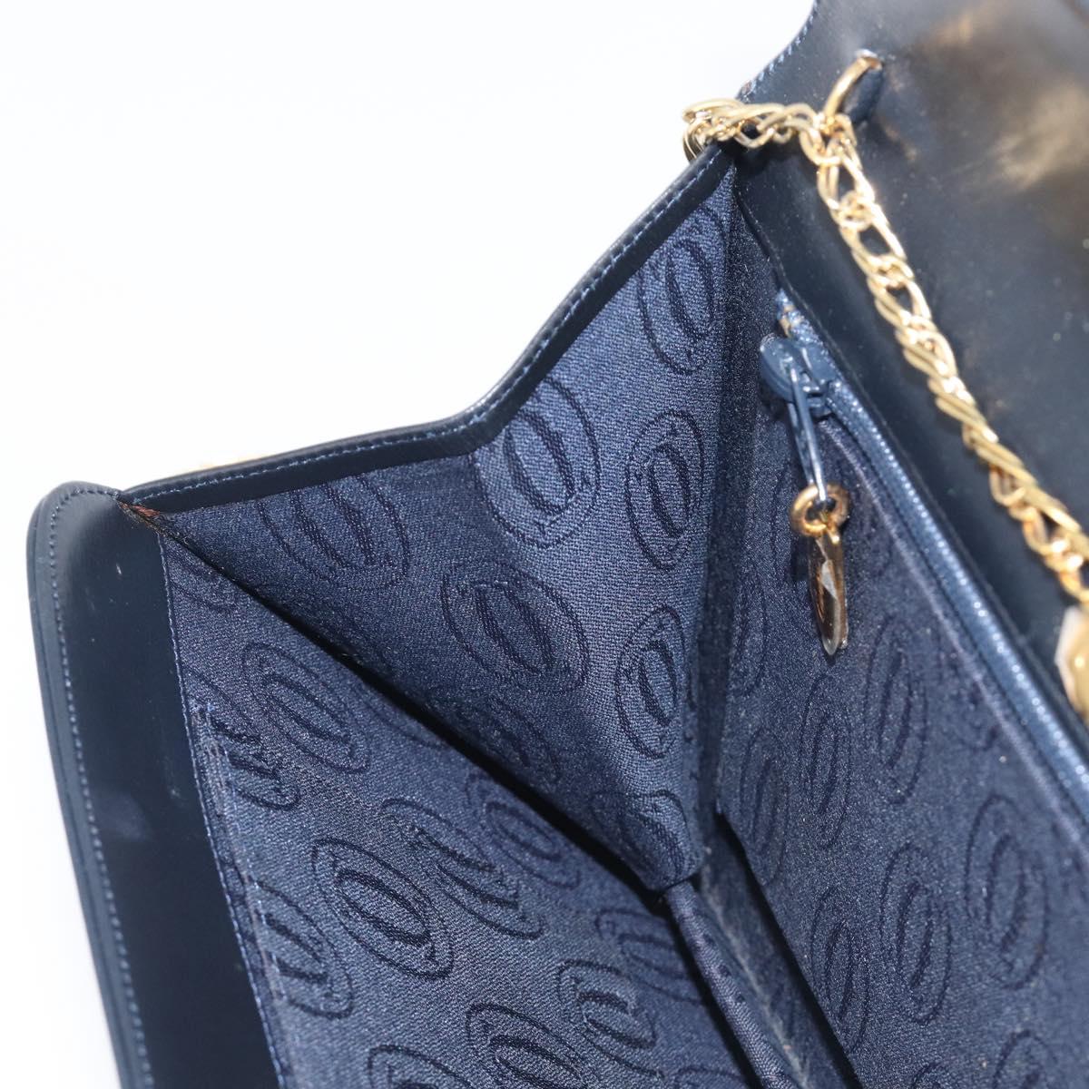 Cartier Chain Shoulder Bag Leather Black Gold Auth 210503A
