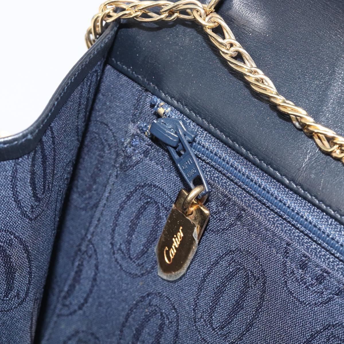 Cartier Chain Shoulder Bag Leather Black Gold Auth 210503A