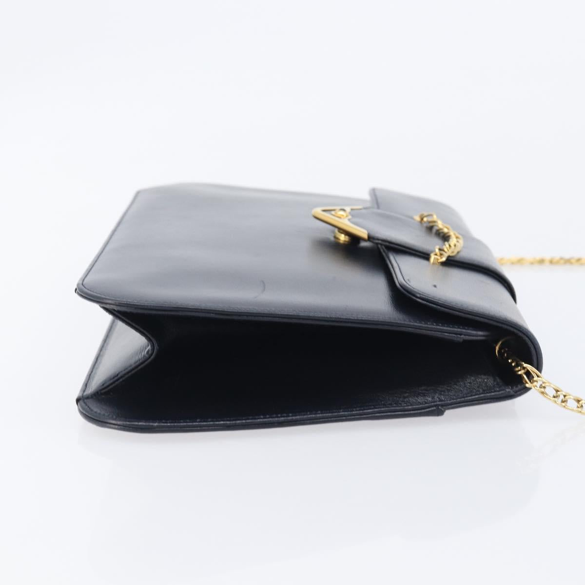 Cartier Chain Shoulder Bag Leather Black Gold Auth 210503A