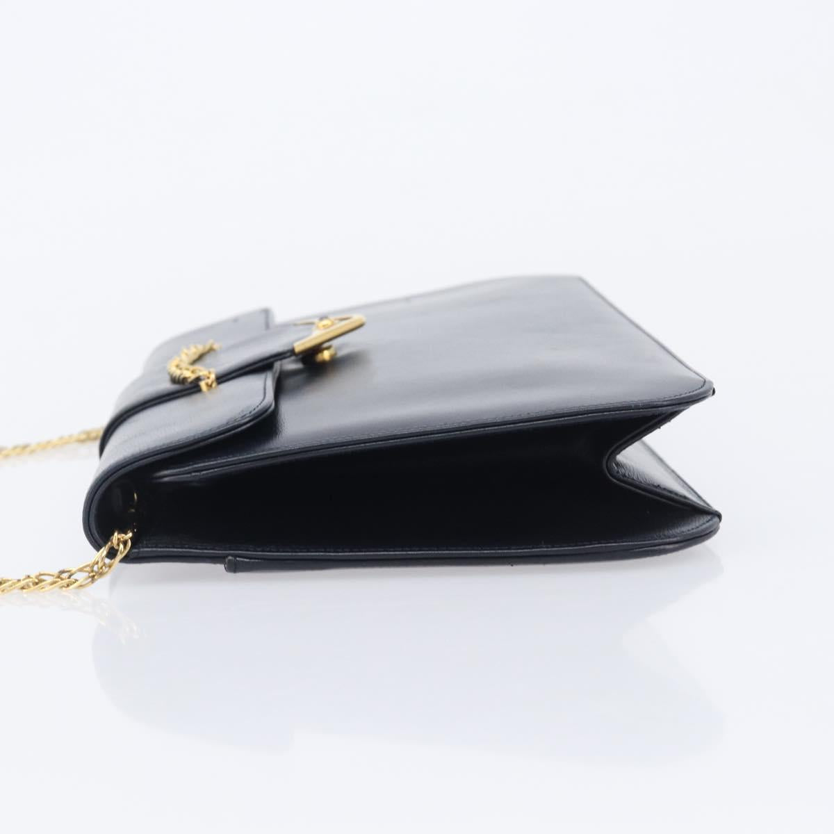 Cartier Chain Shoulder Bag Leather Black Gold Auth 210503A