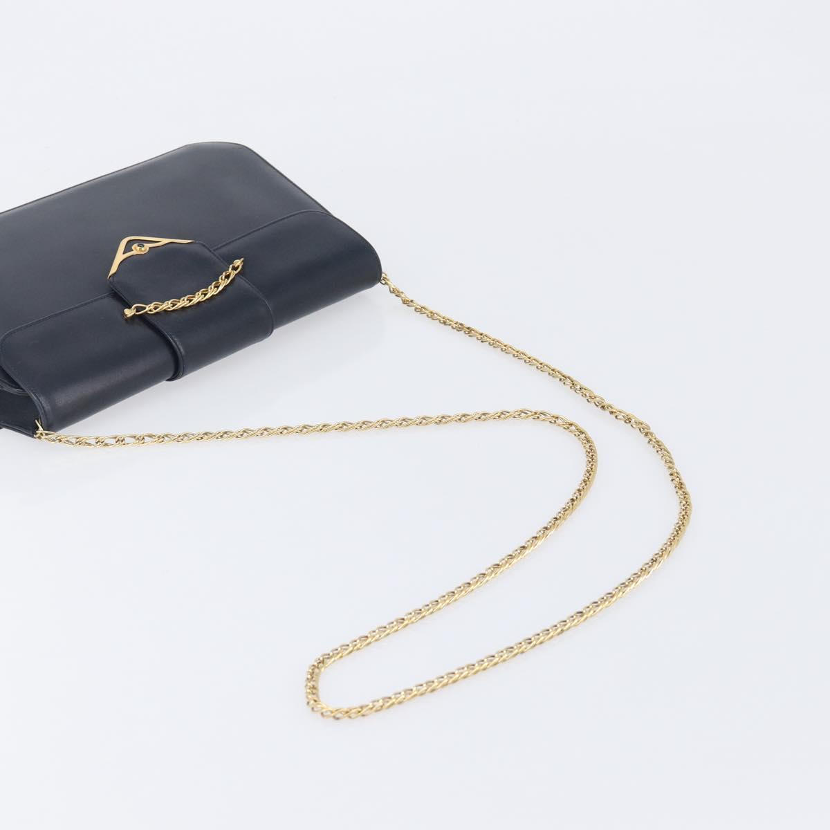 Cartier Chain Shoulder Bag Leather Black Gold Auth 210503A