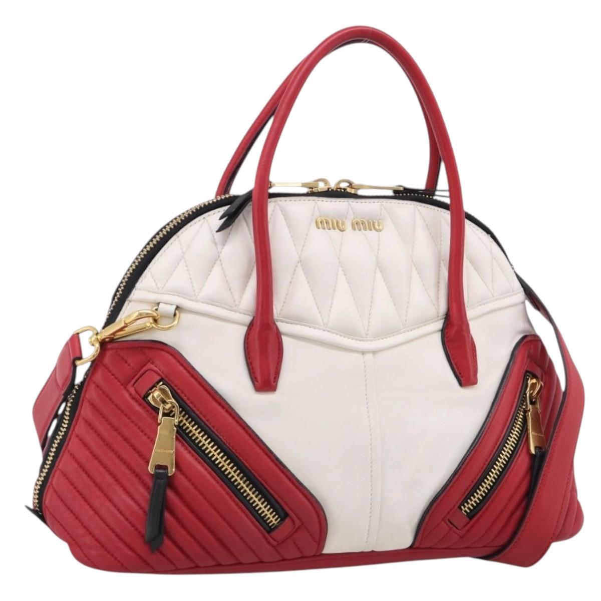 Miu Miu Hand Bag Leather 2way Red Gold Auth 210504V