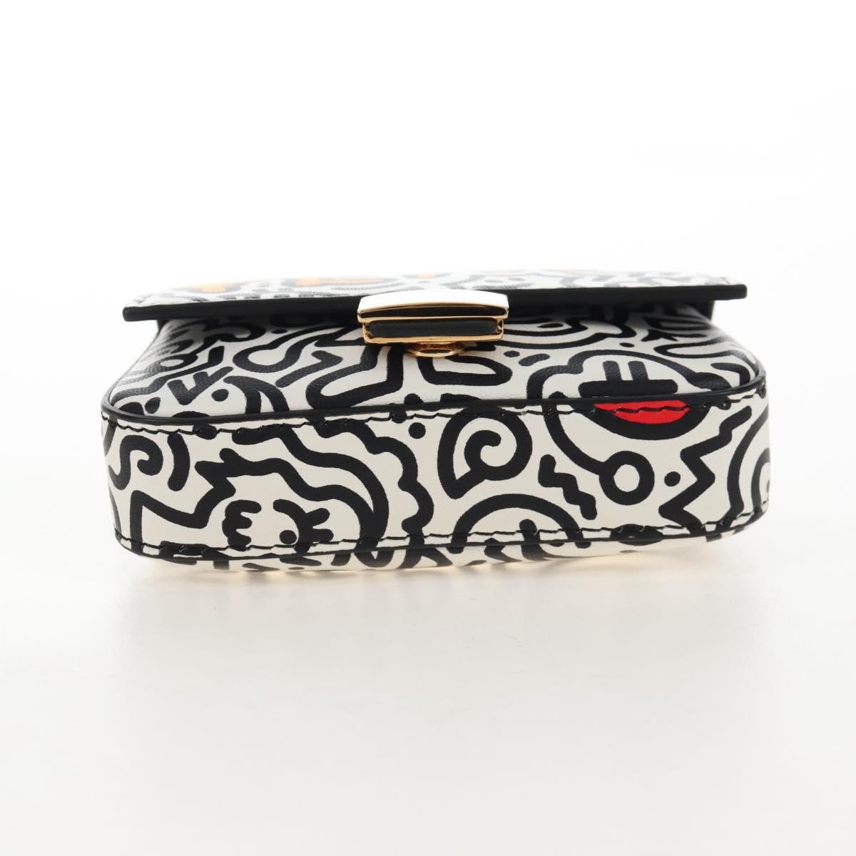 FENDI Mr.Doodle Nano Bucket Pouch Leather White Gold Tone 7AR844 Auth 210507M