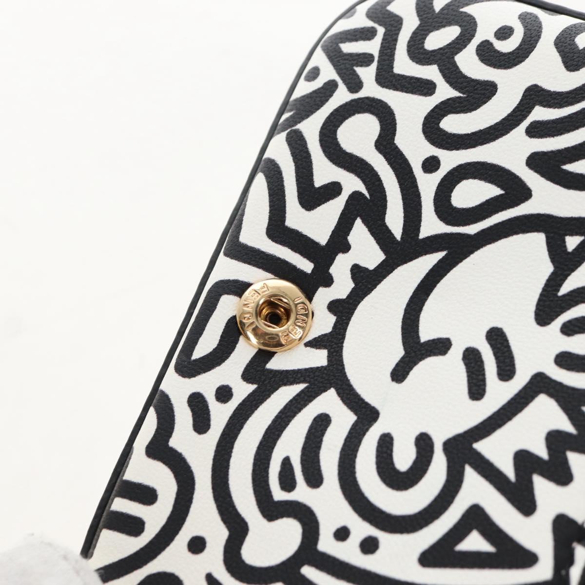 FENDI Mr.Doodle Nano Bucket Pouch Leather White Gold Tone 7AR844 Auth 210507M