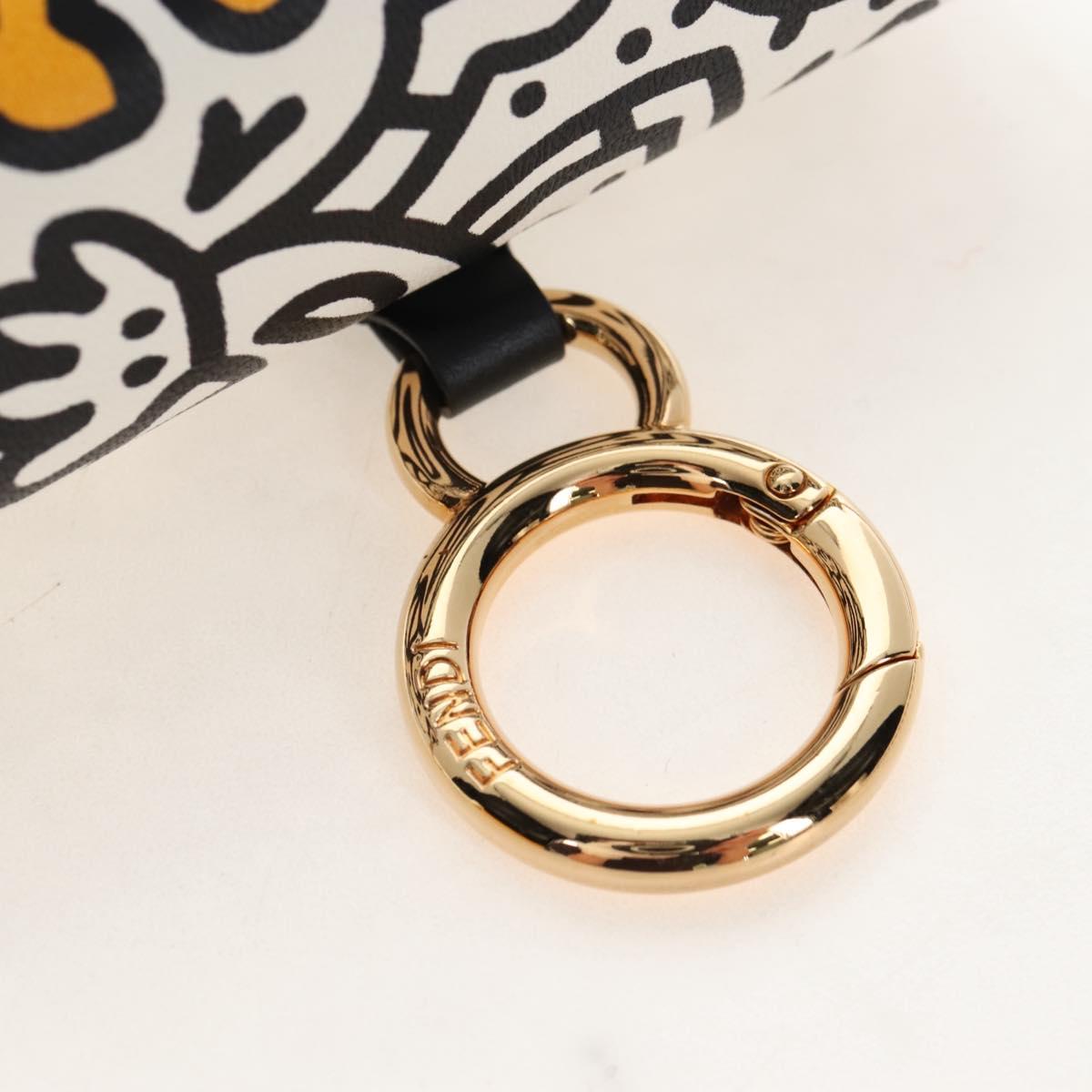 FENDI Mr.Doodle Nano Bucket Pouch Leather White Gold Tone 7AR844 Auth 210507M