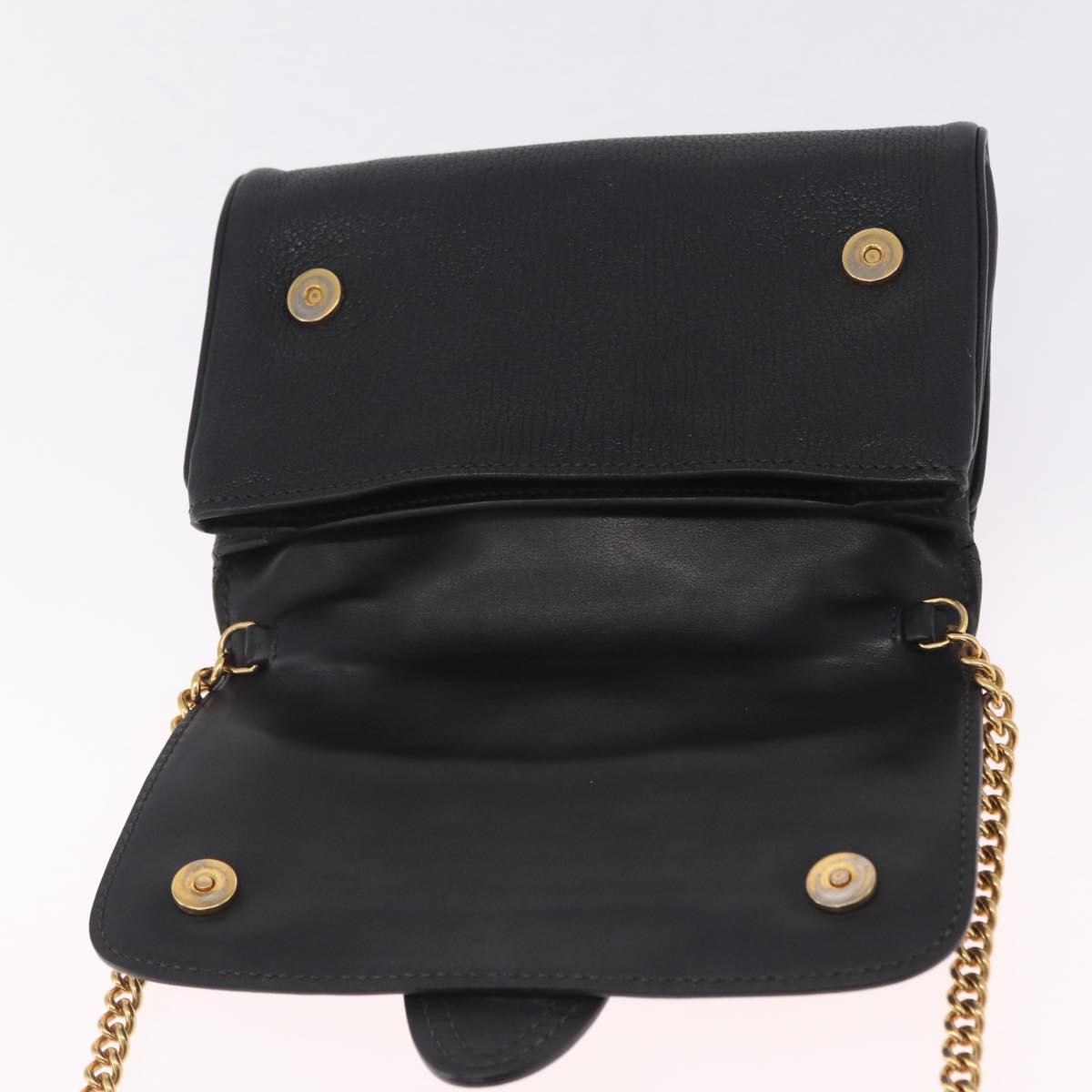 Miu Miu Chain Bijoux Shoulder Bag Leather Black Gold Auth 210510V