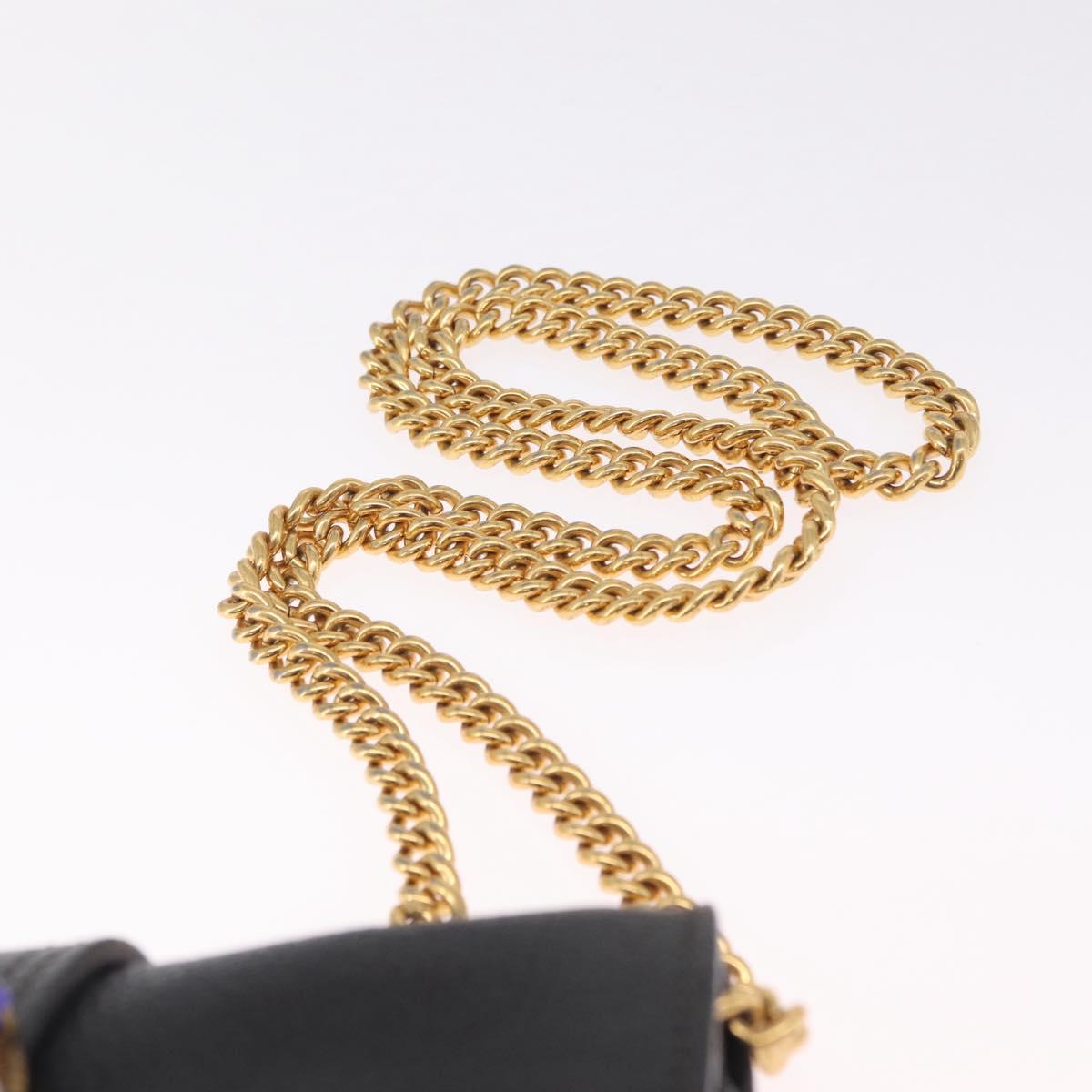 Miu Miu Chain Bijoux Shoulder Bag Leather Black Gold Auth 210510V
