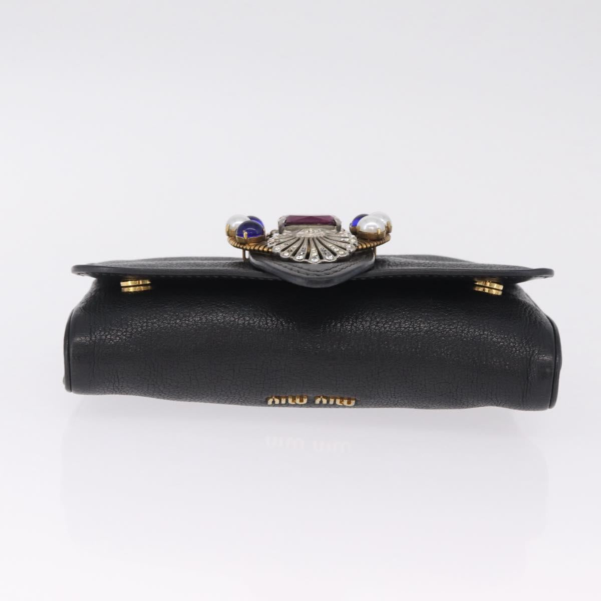 Miu Miu Chain Bijoux Shoulder Bag Leather Black Gold Auth 210510V